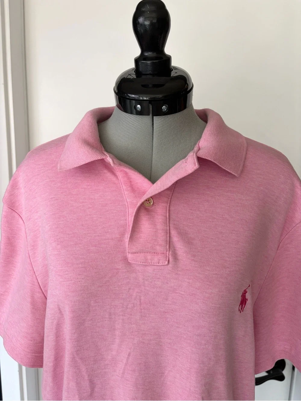 Ralph Lauren Cotton Collared Polo, Light Heathered Pink w/hot pink pony, M, EUC